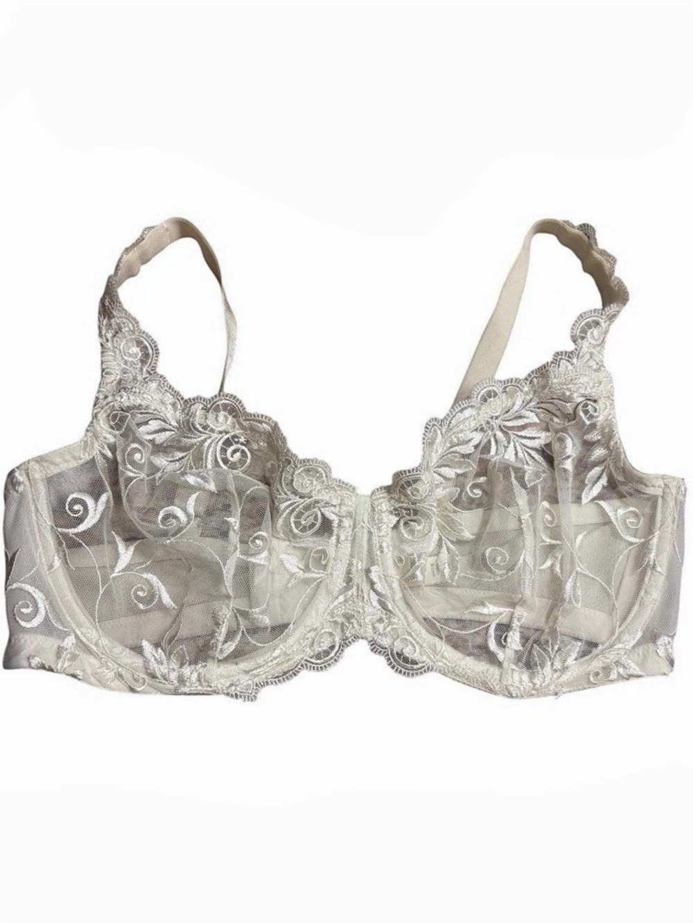 SOMA Sensuous Lace Unlined Bra in Ivory Size 36D -- Lightweight & Comfy